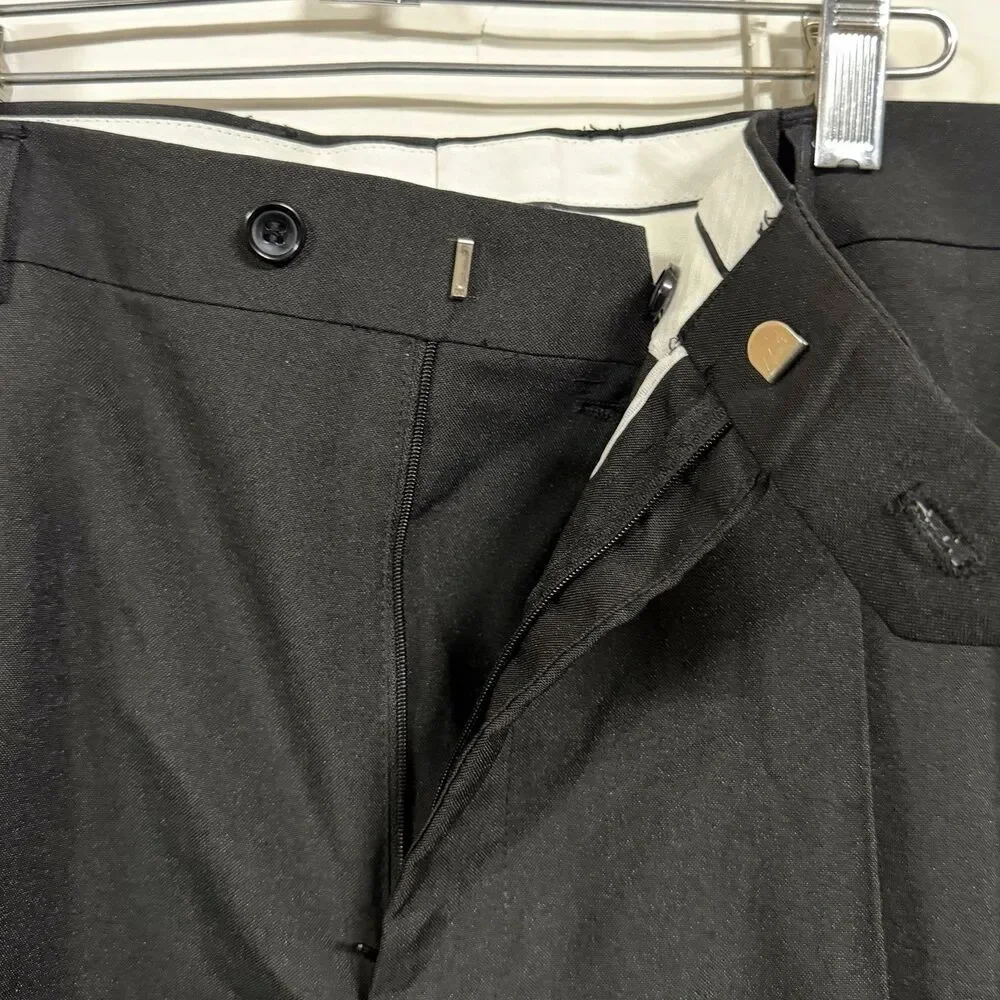 Enrico Rossini Mens Sz 38x30 Black Pleated Tailored Trousers Wrinkle Resistant